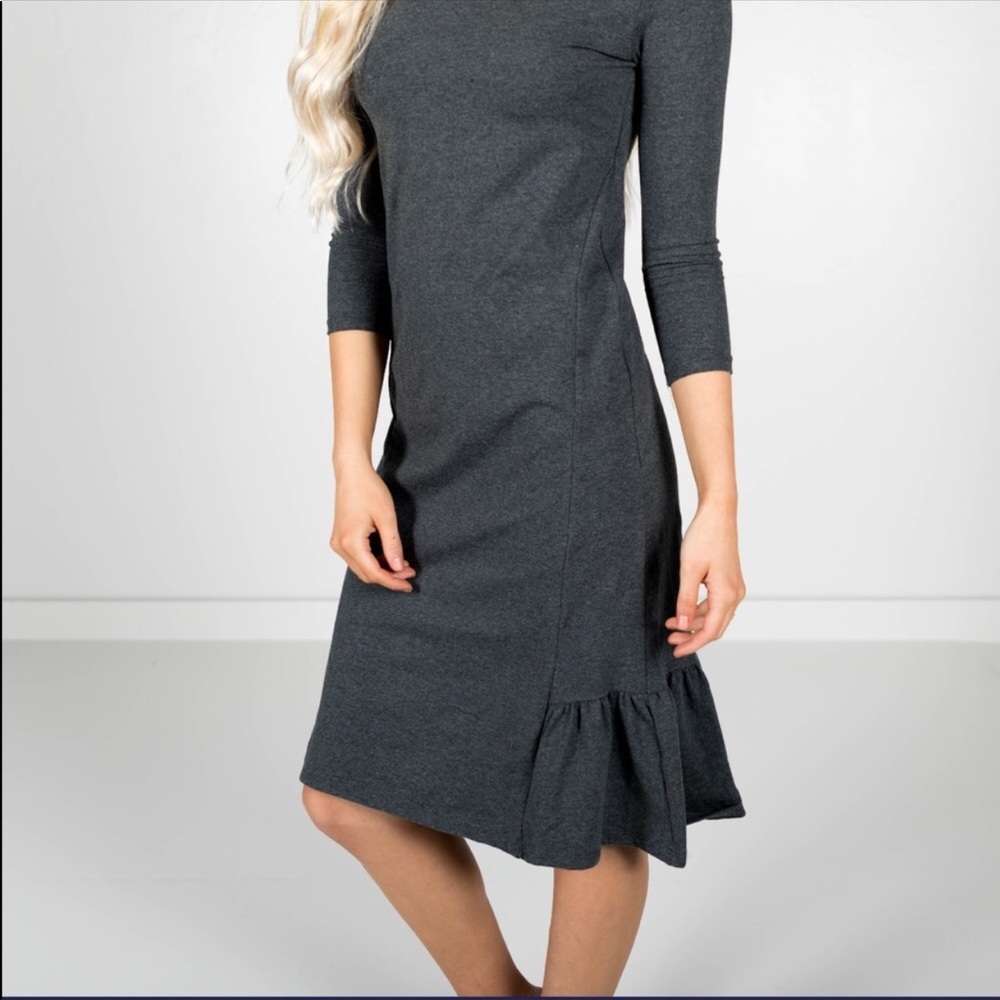 Ruffled Back Dress in Charcoal - Picture 4 of 4